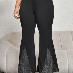 Plus Size Black  Solid Flare Pants