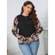 Plus Size Black  Floral Bishop Sleeve Top