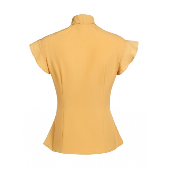 Yellow  Bow Solid Blouse Top