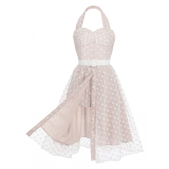 Light Pink  Halter Romper & Polka Dots Skirt