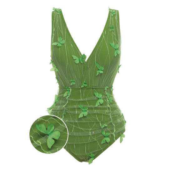 Green  3D Butterfly Mesh Swimsuit