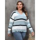 Plus Size  Yarn-Dyed Jacquard Striped Sweater