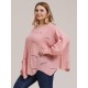 Plus Size  Round Neck Cutout Sweater