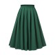 Green  Solid Pleated Skirts