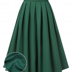 Green  Solid Pleated Skirts