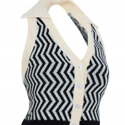 Black  Knitting Stripes Halter Button Tops