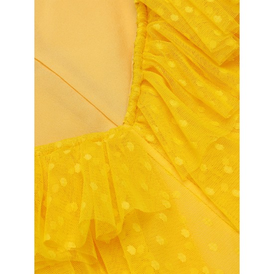 Yellow  Dots Off-Shoulder Mesh Swing Dress