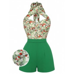 Green  Strawberry Halter Romper