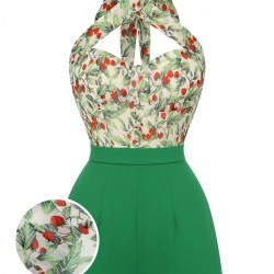 Green  Strawberry Halter Romper