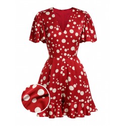 Red  Polka Dot Ruffle Romper