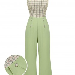 Green  Plaid Dots Strap Jumpsuit