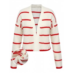 Red & White  Stripe Knitted Cardigan