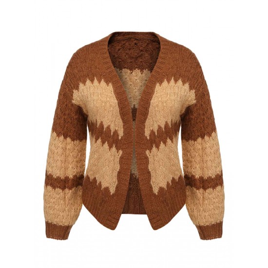 Brown  Patchwork Long Sleeve Sweater