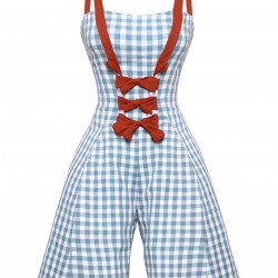 Light Blue  Plaid Camisole Romper