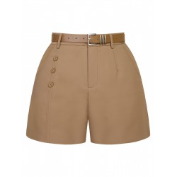 Khaki  Solid Casual Shorts With Belt