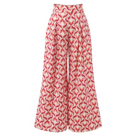 Red  Heart Op Art Wide-Leg Pants