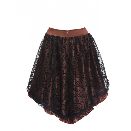  Mesh Ruffles Hem High Low Skirt