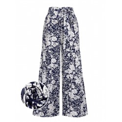 Navy Blue  Floral Wide-Leg Pants