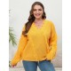 Plus Size Yellow  V-Neck Tassel Loose Sweater