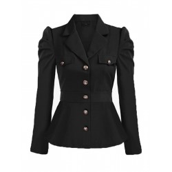 Black  Solid Gigot Sleeves Blazer