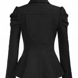 Black  Solid Gigot Sleeves Blazer