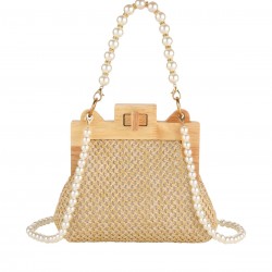 Handmade Straw Pearl Chain Handbag & Crossbody Bag