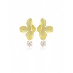 Vintage Alloy Gilt Flower Pearl Earrings