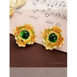 Vintage Alloy Green Flower Earrings