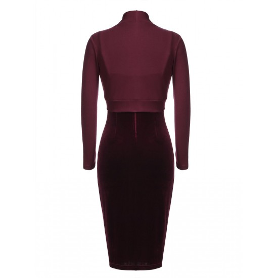 2PCS Wine Red  Velvet Bodycon Dress