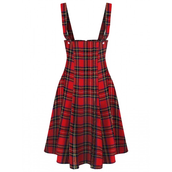 Red  Plaids Suspender Skirt