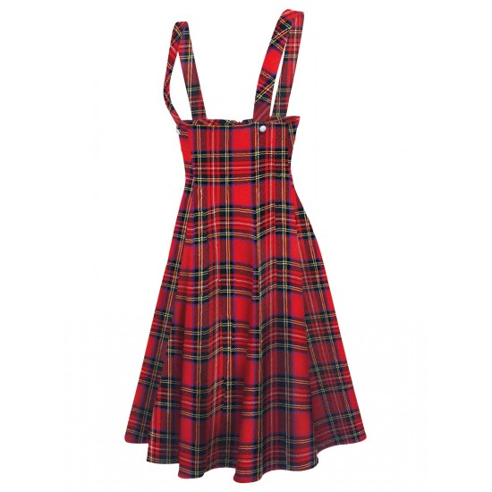 Red  Plaids Suspender Skirt