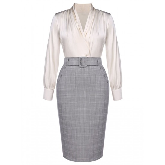  Ivory Solid Blouse & Gray  Skirt