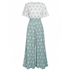  Green White Splicing Polka Dot Jumpsuit