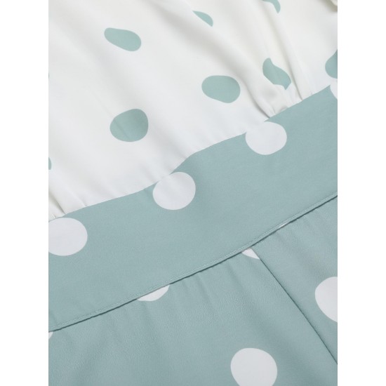  Green White Splicing Polka Dot Jumpsuit