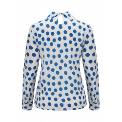  Blue Dots Tie-Up Collar Blouse