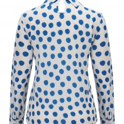  Blue Dots Tie-Up Collar Blouse