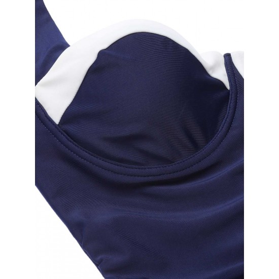 Navy Blue  Pleated Halter Swimsuit