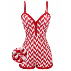 Red  Diamond Plaid Heart Collar Swimsuit