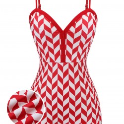 Red  Diamond Plaid Heart Collar Swimsuit