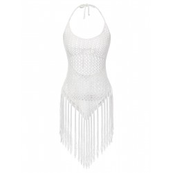 White  Grid Halter Cover Up