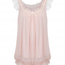 Pink  Ruffle Neck Short Pajamas