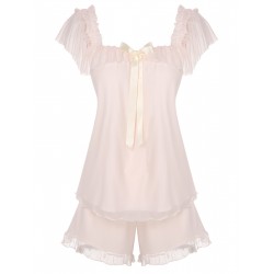 Pink  Square Collar Ribbon Pajamas