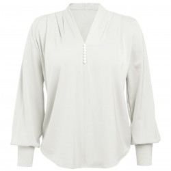   Solid V-neck Puff Sleeve Blouse